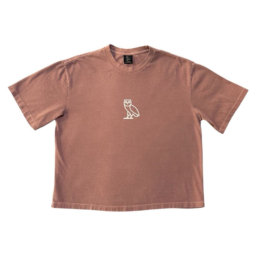 OVO Owl Logo T‑Shirt Earthy Red Pink Men’s Medium Cropped Boxy Fit Canada Drake